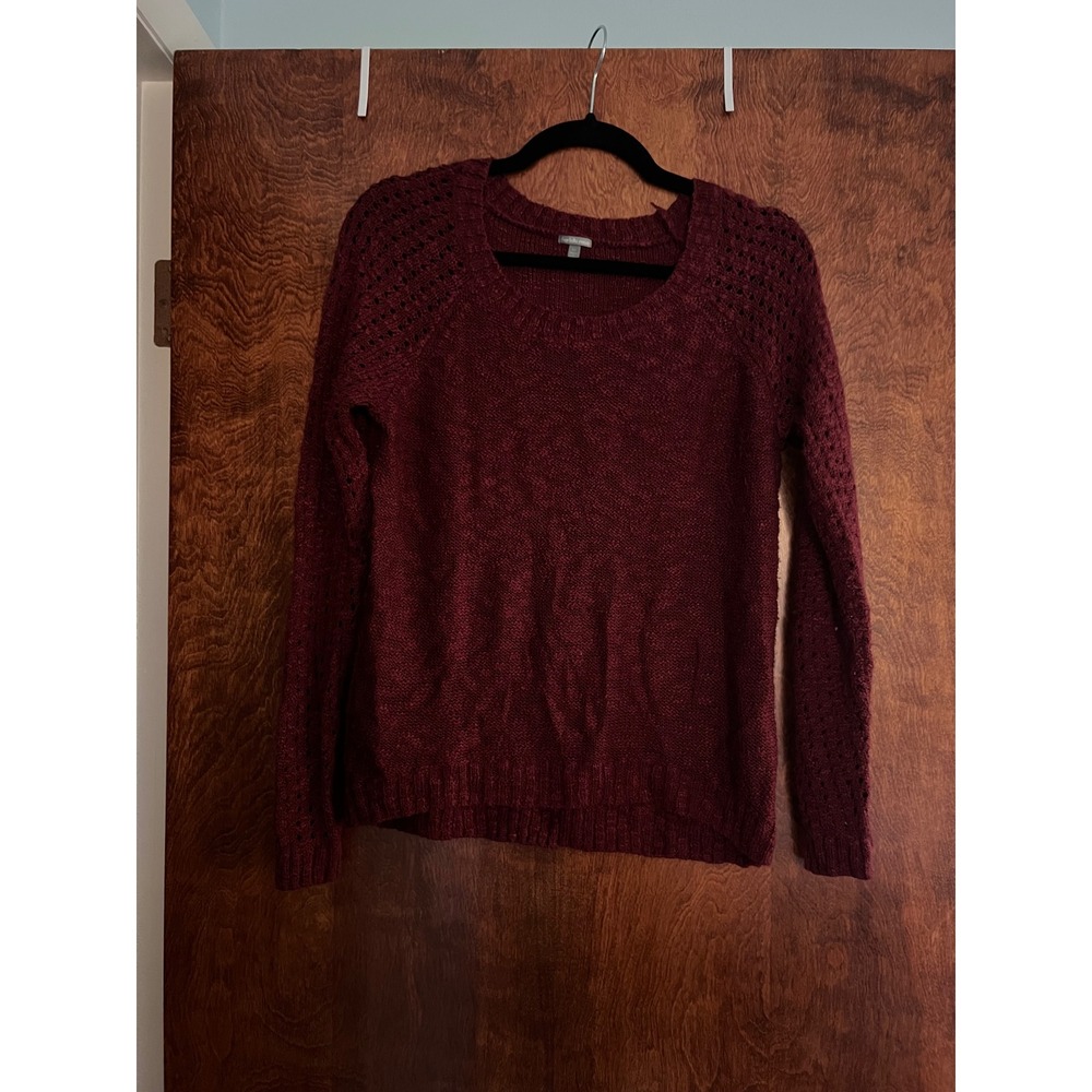 Charlotte Russe Sweater Womens Medium Burgundy Crochet Shoulder Knit Pullover